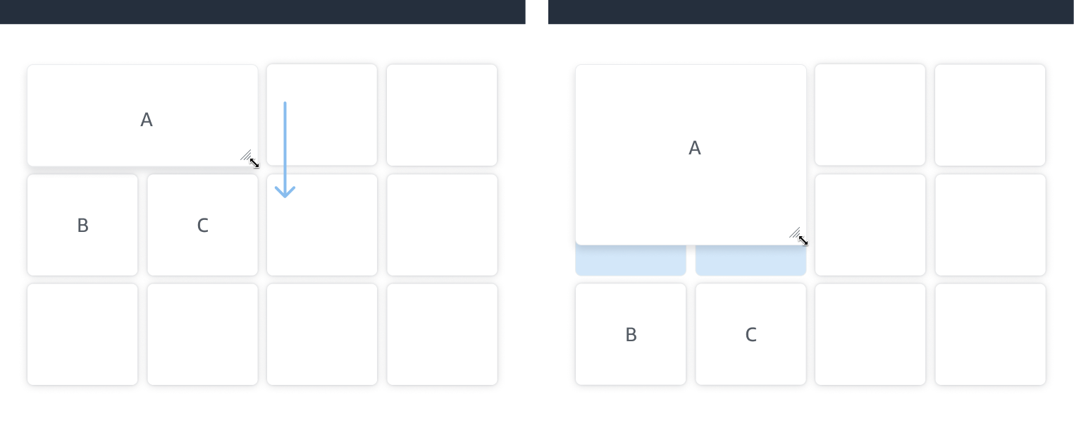 Image showing dragging the corner of a board item to enlarge it within the layout