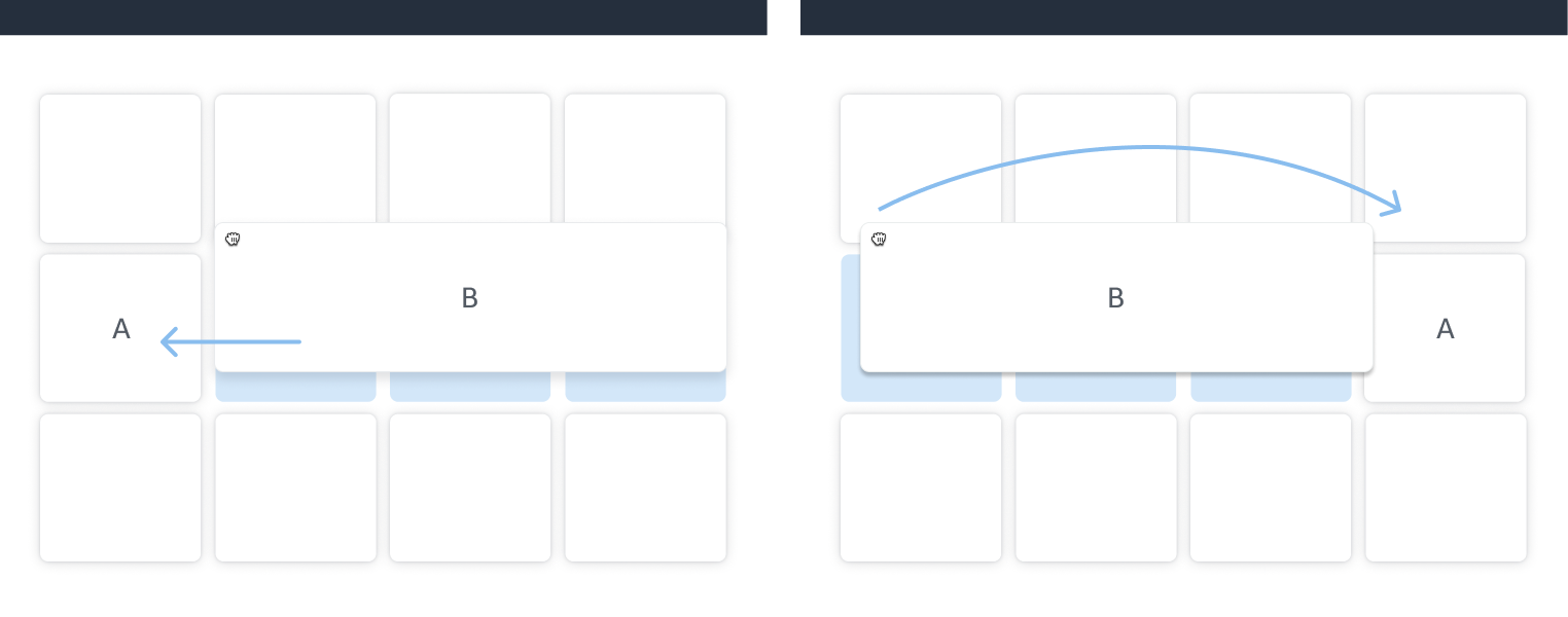 Image showing a larger board item pushing a changing positions with a small board item