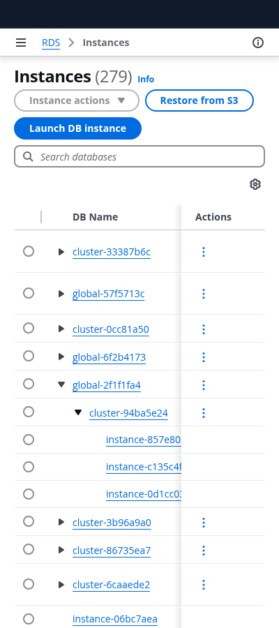 Expandable table example, Mobile view