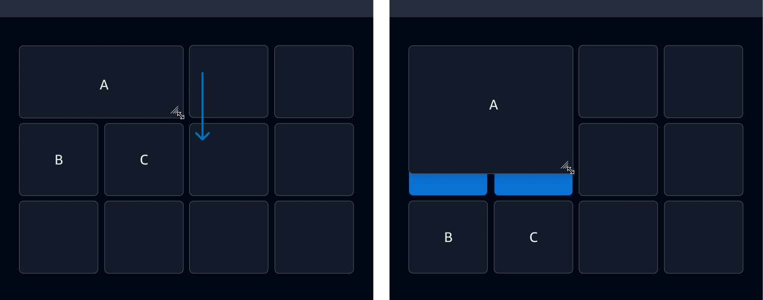 Image showing dragging the corner of a board item to enlarge it within the layout