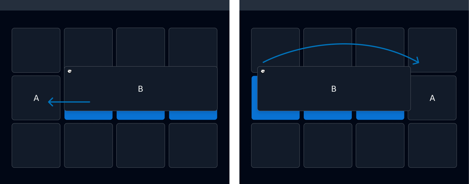 Image showing a larger board item pushing a changing positions with a small board item