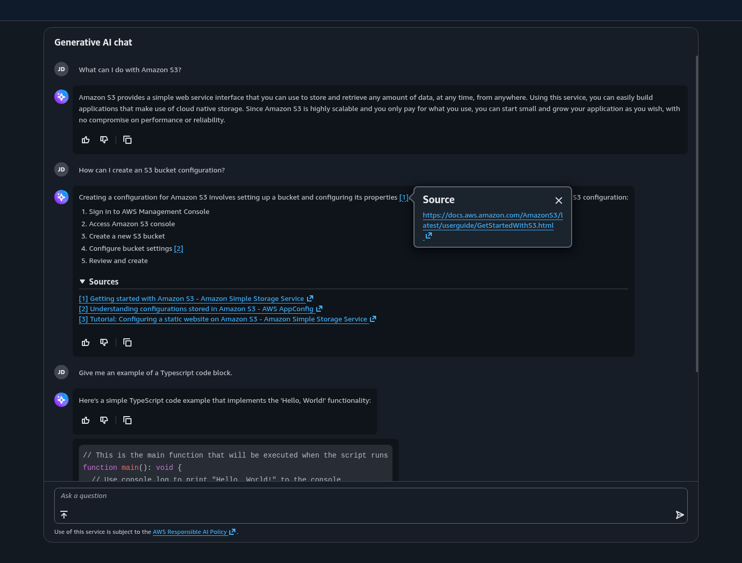 Generative AI chat - Cloudscape Design System